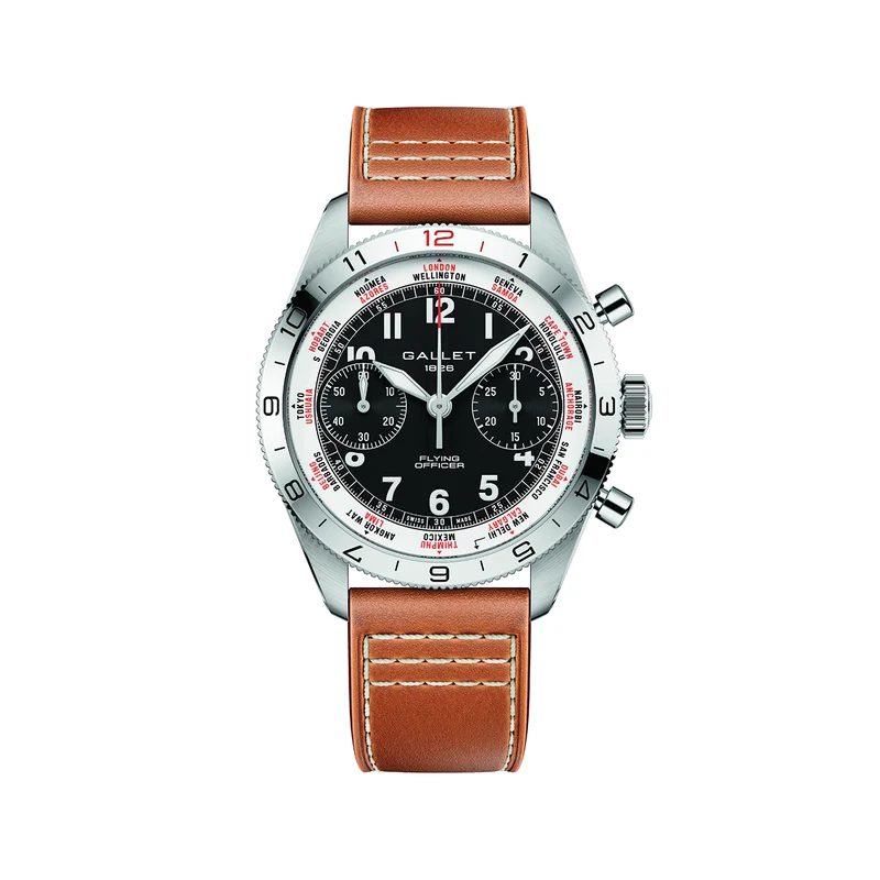 Flying Officer Chronograph 40mm - Black on Leather Strap