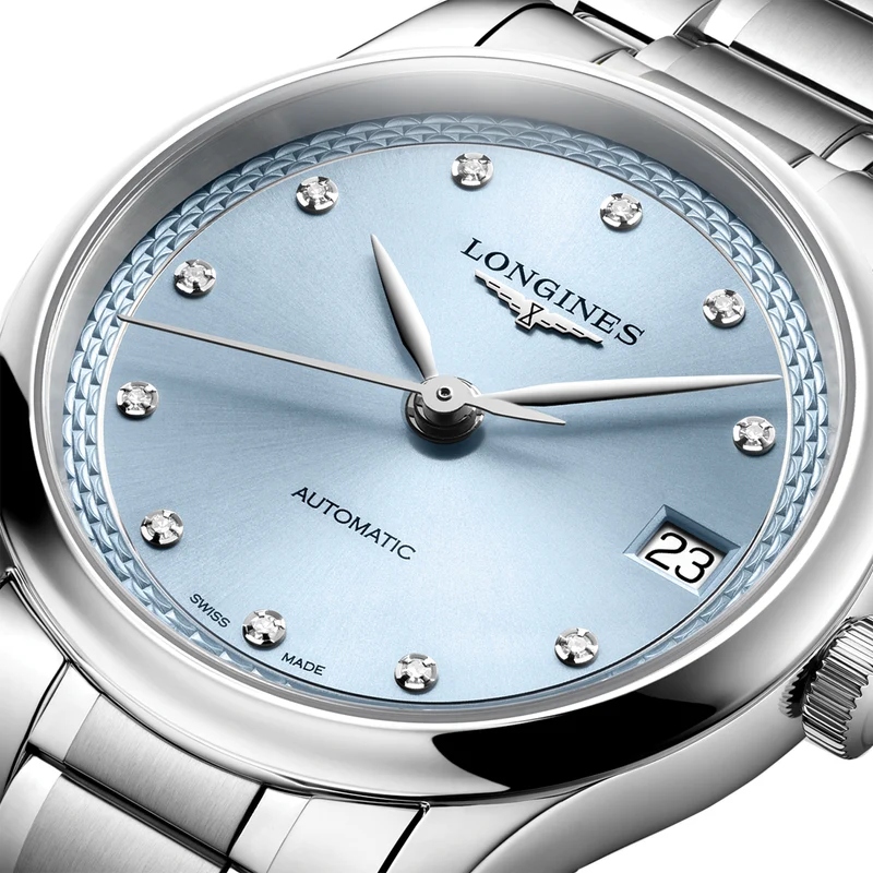 Master Collection 34mm - Frosted Blue, Diamond-Set on Bracelet