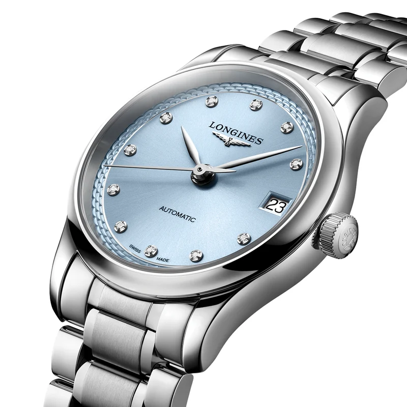 Master Collection 34mm - Frosted Blue, Diamond-Set on Bracelet