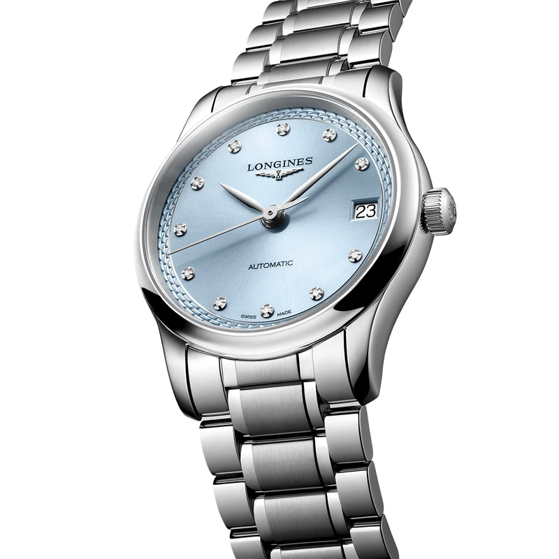 Master Collection 34mm - Frosted Blue, Diamond-Set on Bracelet