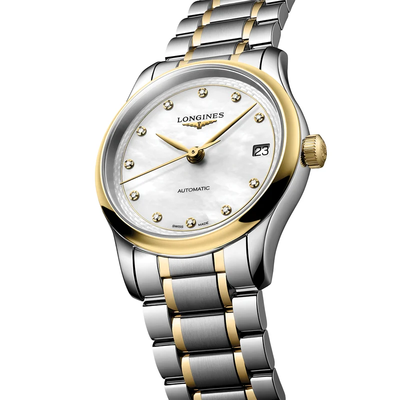 Master Collection 2N Yellow Gold Tow-Tone 34mm - White, Mother-of-Pearl, Diamond-Set on Bracelet