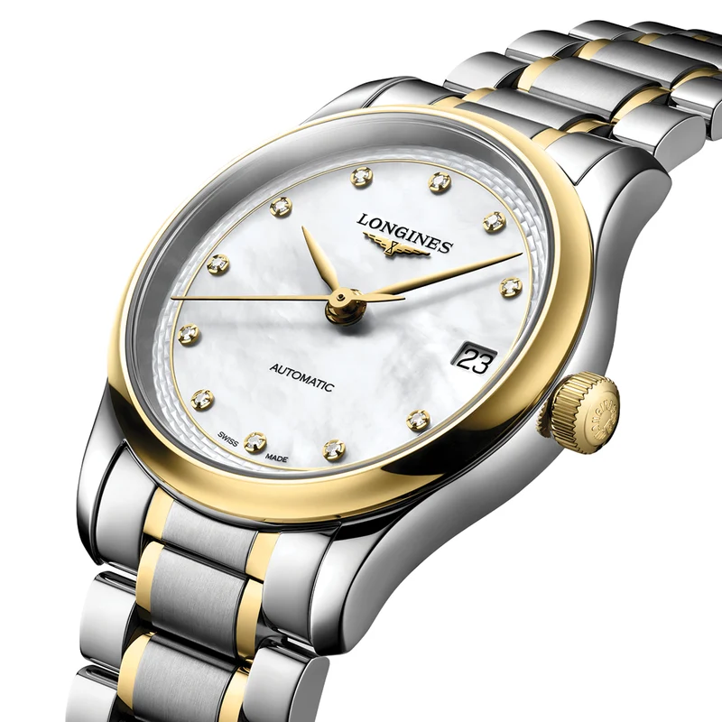 Master Collection 2N Yellow Gold Tow-Tone 34mm - White, Mother-of-Pearl, Diamond-Set on Bracelet