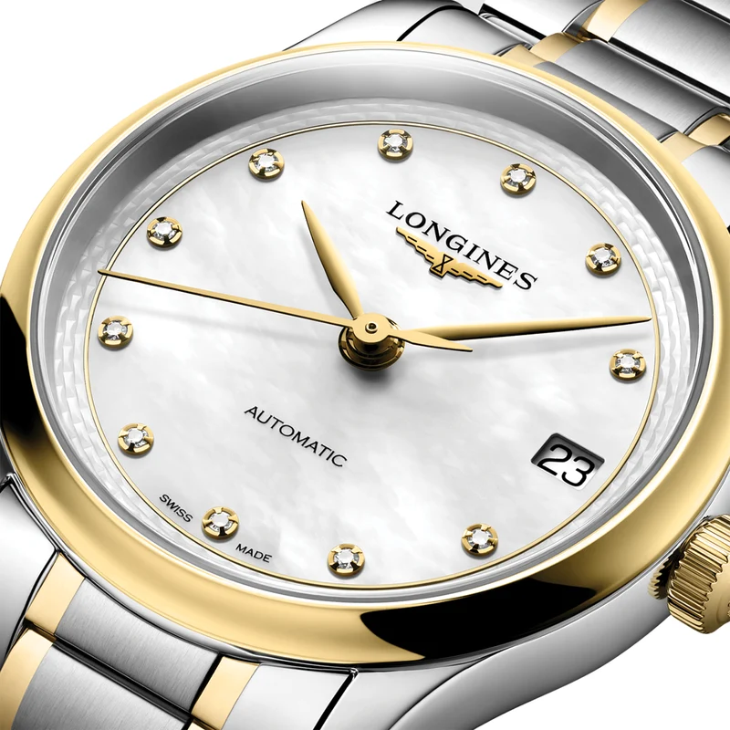 Master Collection 2N Yellow Gold Tow-Tone 34mm - White, Mother-of-Pearl, Diamond-Set on Bracelet
