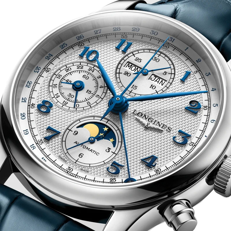 Master Collection Chrono Moonphase 41mm - Silver on Leather Strap
