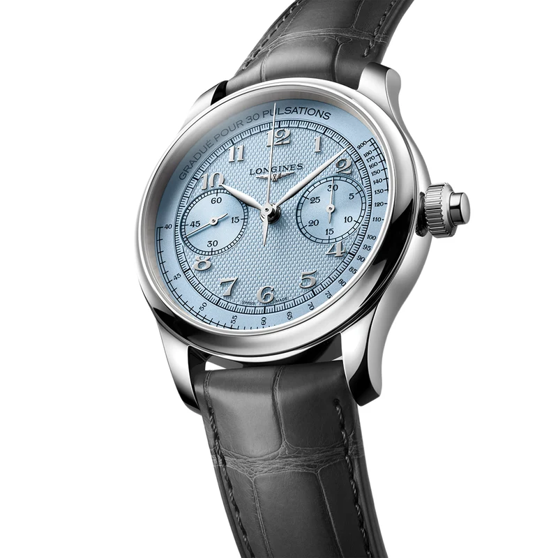 Master Collection Chrono Monopusher Manual 41mm - Frosted Blue on Leather Strap