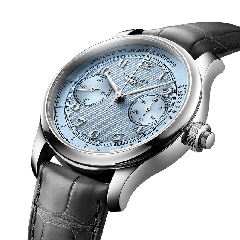 Master Collection Chrono Monopusher Manual 41mm - Frosted Blue on Leather Strap