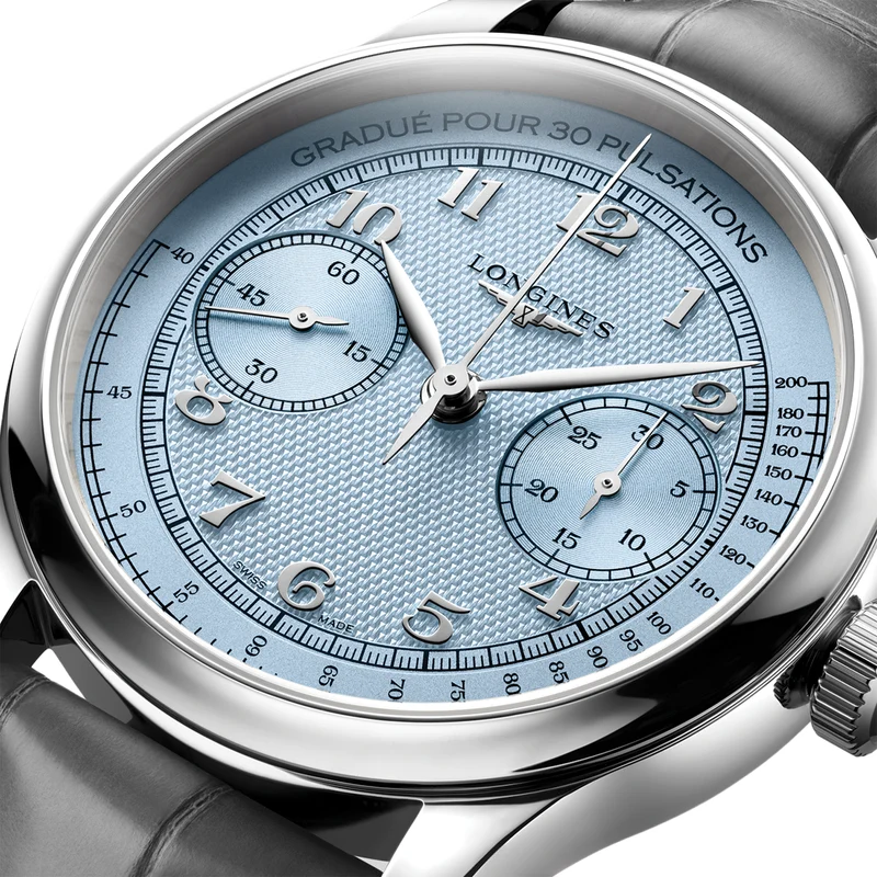 Master Collection Chrono Monopusher Manual 41mm - Frosted Blue on Leather Strap