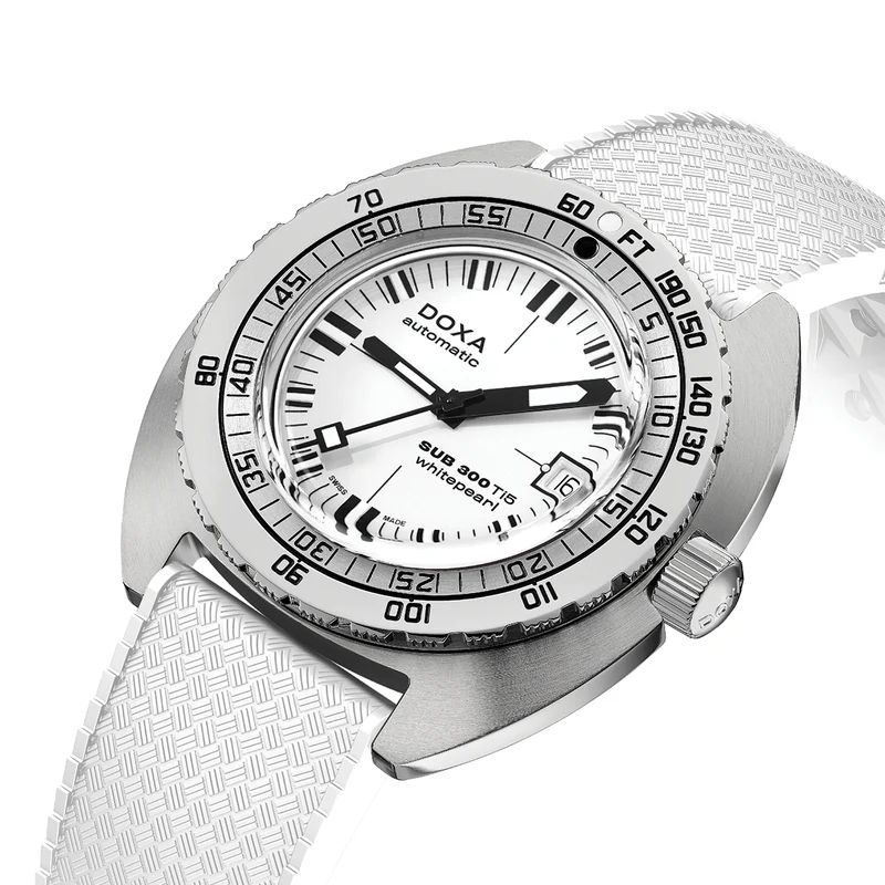 SUB 300 Ti5 42.5mm - Full Lume White on Rubber Strap