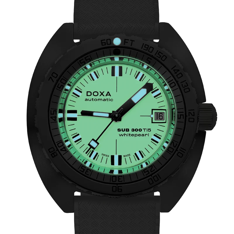 SUB 300 Ti5 42.5mm - Full Lume White on Rubber Strap