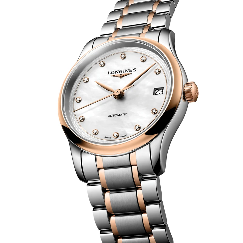 Master Collection 5N Rose Gold Tow-Tone 34mm - White, Mother-of-Pearl, Diamond-Set on Bracelet