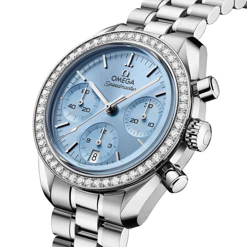 Speedmaster Chronograph 38mm - Ice Blue, Diamond-Set Bezel on Bracelet