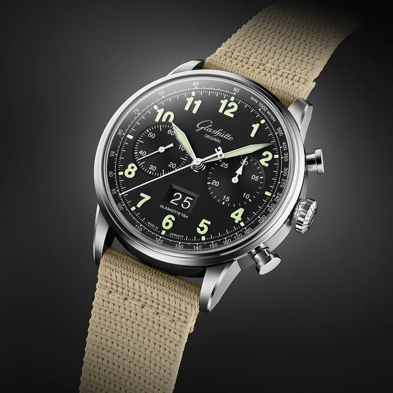 Senator Chronograph Navigator 41mm - Black Lacquer on Fabric Strap