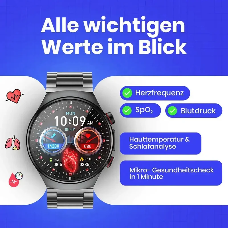 Kardena CARE Pro 5 – Gesundheitsuhr mit EKG, KI-Analyse & Pflegefunktion