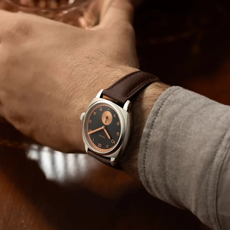 Brunswick "Charcoal Rose" 38mm - Black on Leather Strap