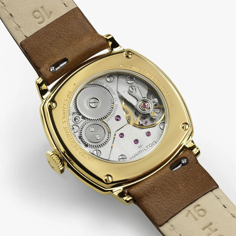American Classic Cushion Mechanical PVD Gold-Tone 30mm - Beige on Leather Strap