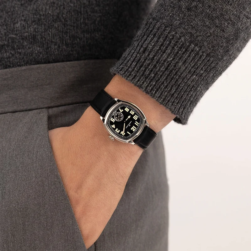 American Classic Cushion Mechanical 34mm - Black on Leather Strap