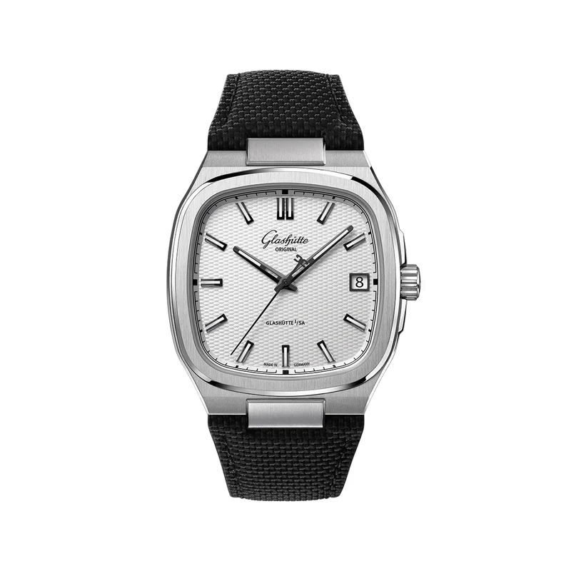 Seventies "Stereo Panel" 39mm - Silver on Rubber Strap