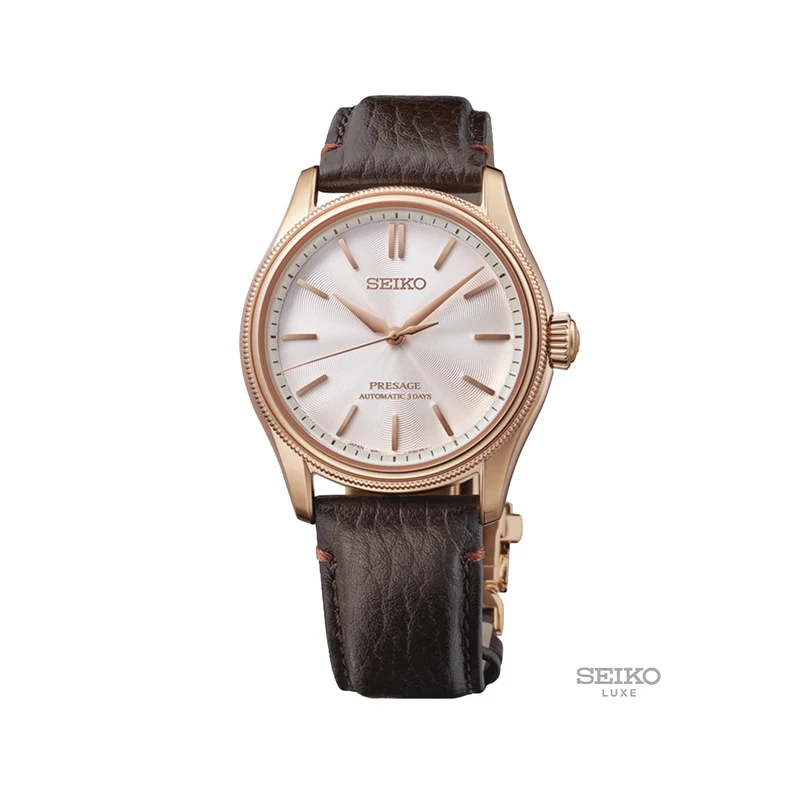 HCC008 Presage Classic Series Limited Edition Pink Gold Plated 38mm - Silver on Leather Strap