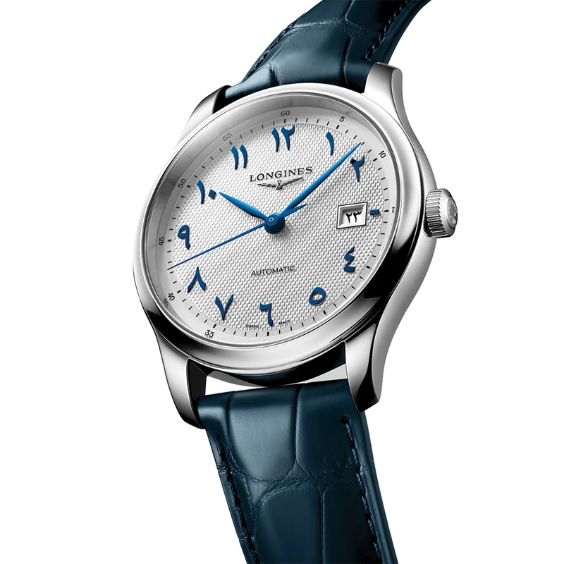 Master Collection 41mm - Silver, Eastern Arabic Numerals on Leather Strap