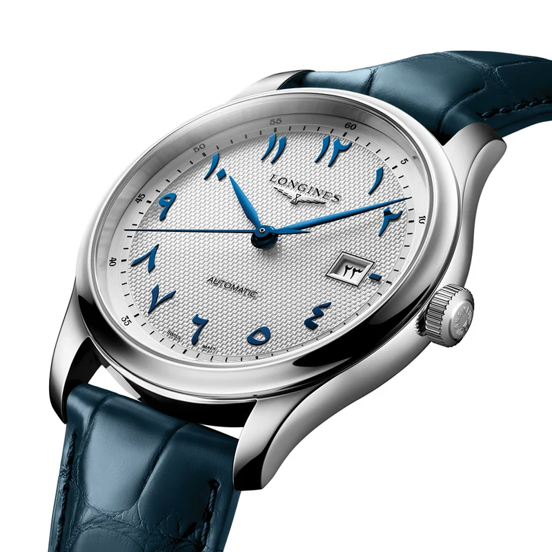 Master Collection 41mm - Silver, Eastern Arabic Numerals on Leather Strap