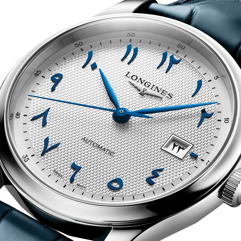 Master Collection 41mm - Silver, Eastern Arabic Numerals on Leather Strap
