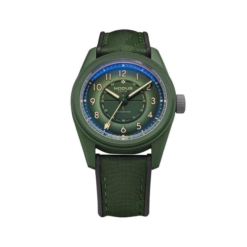 Sector II Field Titanium Canopy 38mm - Green on Rubber Strap