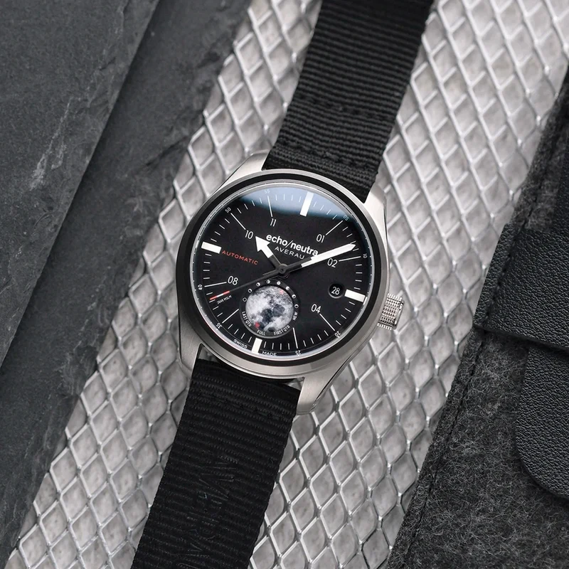 K Averau Moonphase "Big Moon" 39mm - Black on Fabric Strap