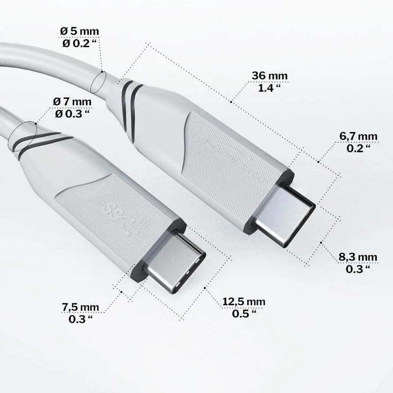 USB-C-Kabel - USB 3.2, Power Delivery 3, weiß