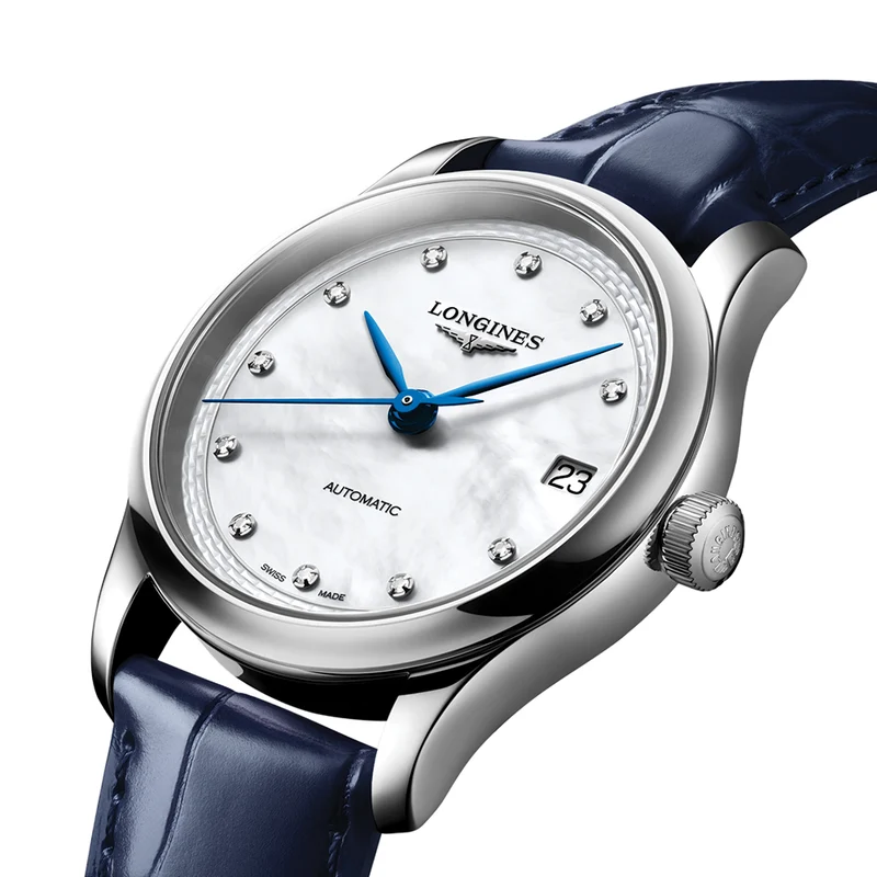 Master Collection 34mm - White, Mother-of-Pearl, Diamond-Set on Leather Strap