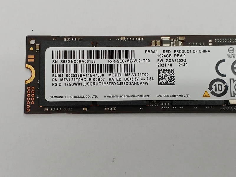 SAMSUNG M.2 NVME 2280 1 TB MZ-VL21T00