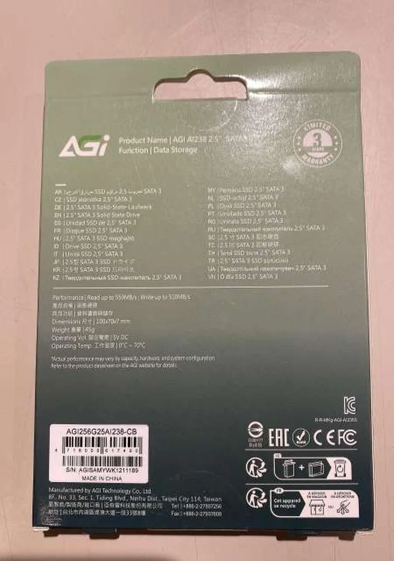 AGI SSD 251 GB–500 GB AGI256G25A