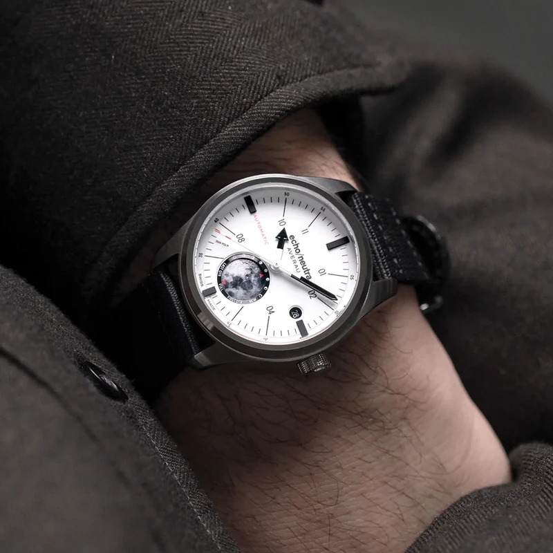 H Averau Moonphase "Big Moon" 39mm - White Full Lume on Fabric Strap
