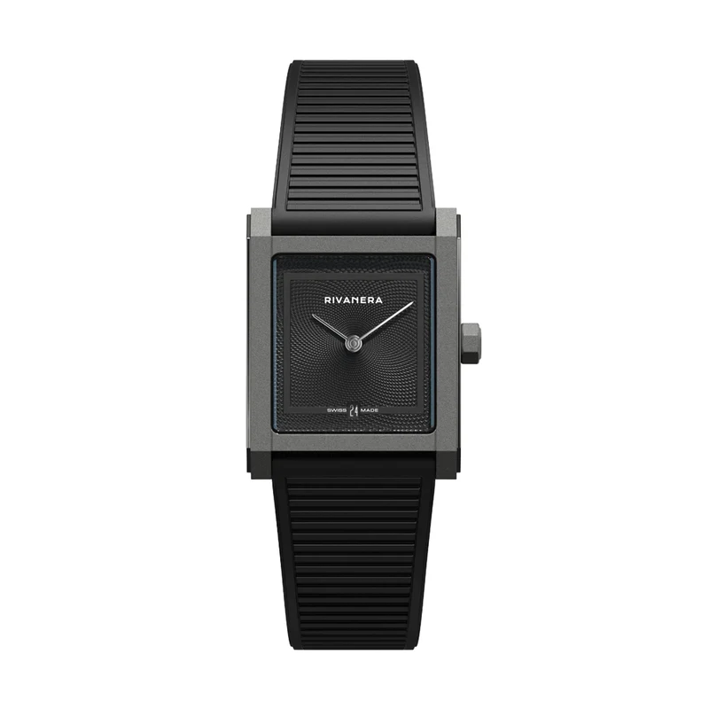 Rivanera Piccolo Guillochè 33mm - Black on Rubber Strap w/ Additional Strap