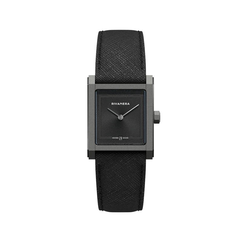 Rivanera Piccolo Guillochè 33mm - Black on Rubber Strap w/ Additional Strap