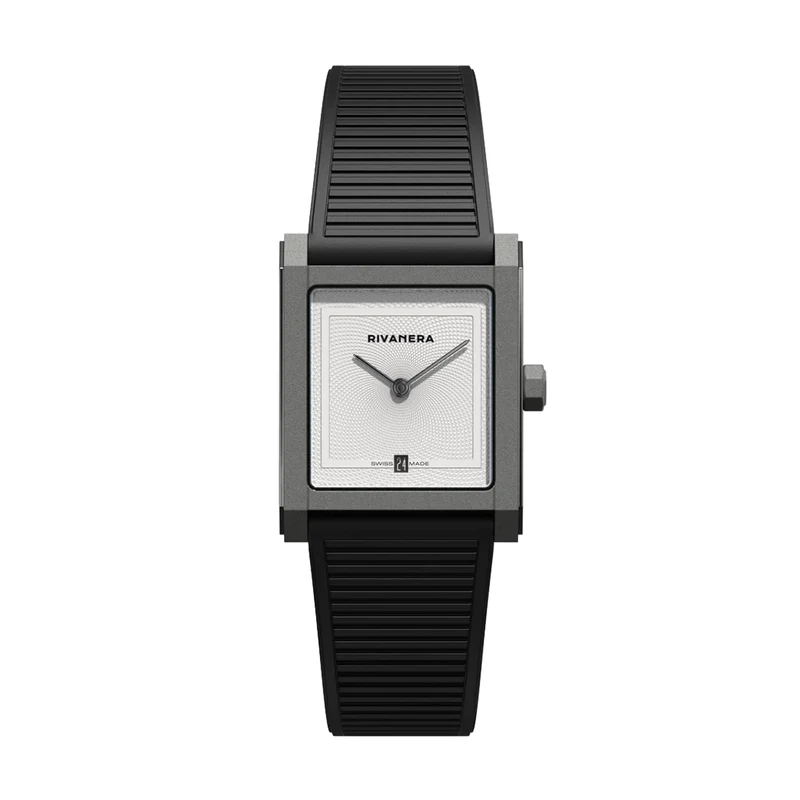 Rivanera Piccolo Guillochè 33mm - White on Rubber Strap w/ Additional Strap
