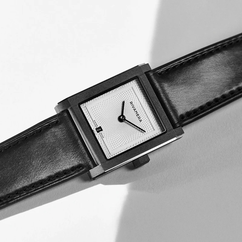 Rivanera Piccolo Guillochè 33mm - White on Rubber Strap w/ Additional Strap