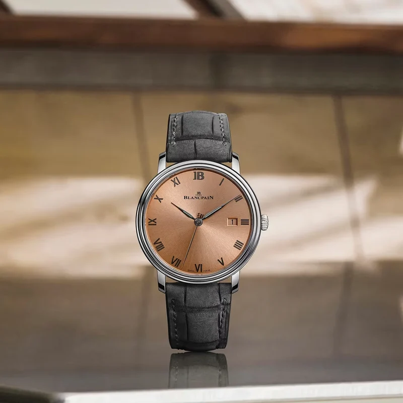 Villeret Ultraplate 38mm - Sunburst Salmon on Leather Strap