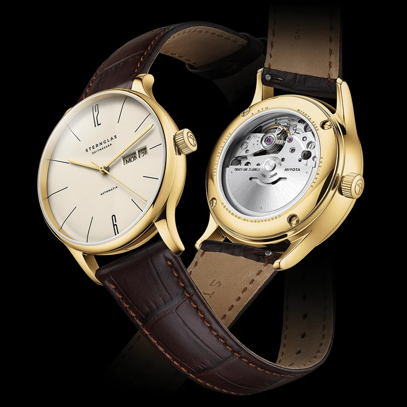 Berlin Automatic PVD Gold 38mm - Sepia on Leather Strap
