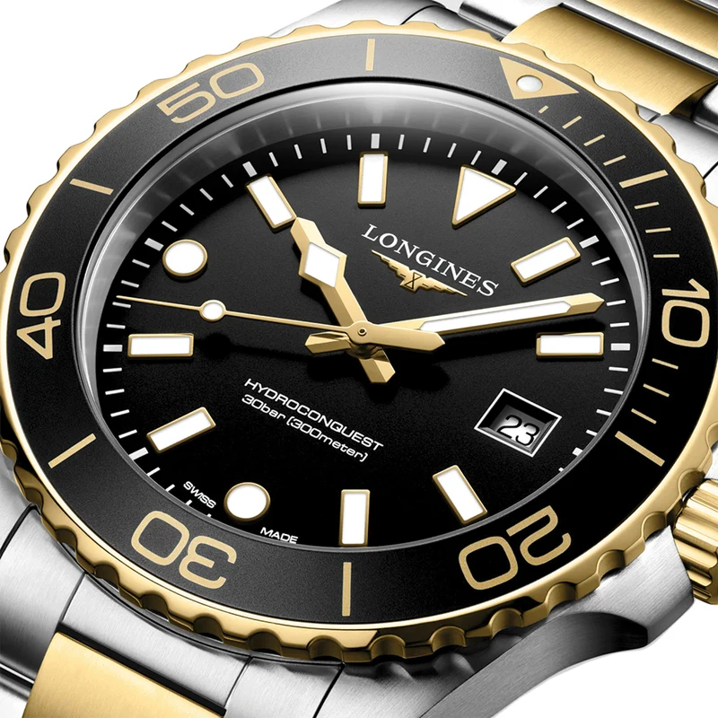 HydroConquest Quartz Yellow PVD Two-Tone 42mm - Black on Bracelet