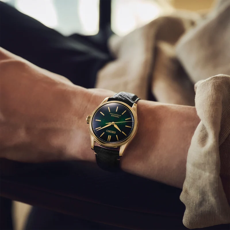 HCC009 Presage Classic "Tradman’s Bonsai" Gold-Tone Limited Edition 38mm - Green on Bracelet w/ Additional Strap