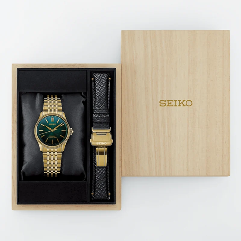 HCC009 Presage Classic "Tradman’s Bonsai" Gold-Tone Limited Edition 38mm - Green on Bracelet w/ Additional Strap