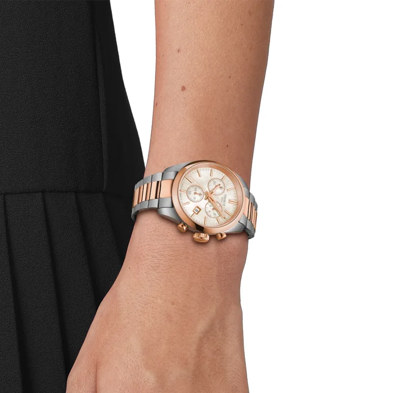 PR 100 Quartz Chronograph Two-Tone Rose Gold PVD 36mm - White, Mother-of-Pearl on Bracelet