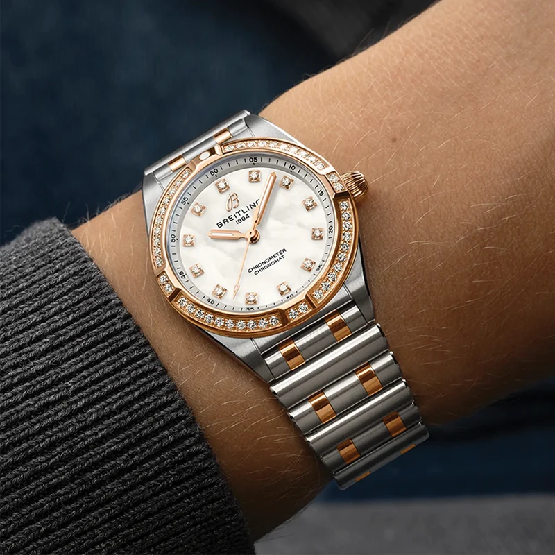 Chronomat Red Gold Two-Tone 28mm - White Mother-of-Pearl w/ Diamonds on Bracelet