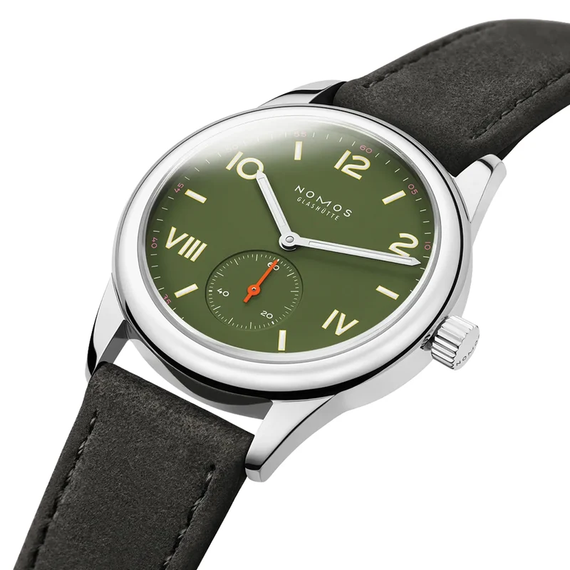 Club Campus Glass Back 36mm - Olive on Leather Strap