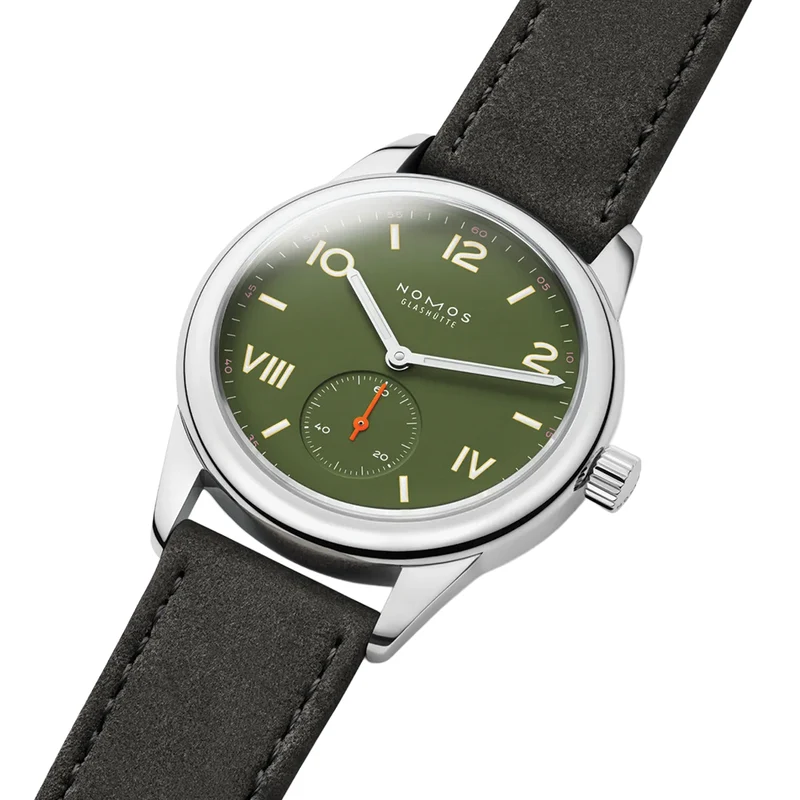 Club Campus Glass Back 36mm - Olive on Leather Strap
