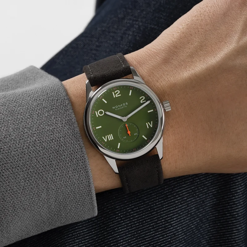 Club Campus Glass Back 38.5mm - Olive on Leather Strap
