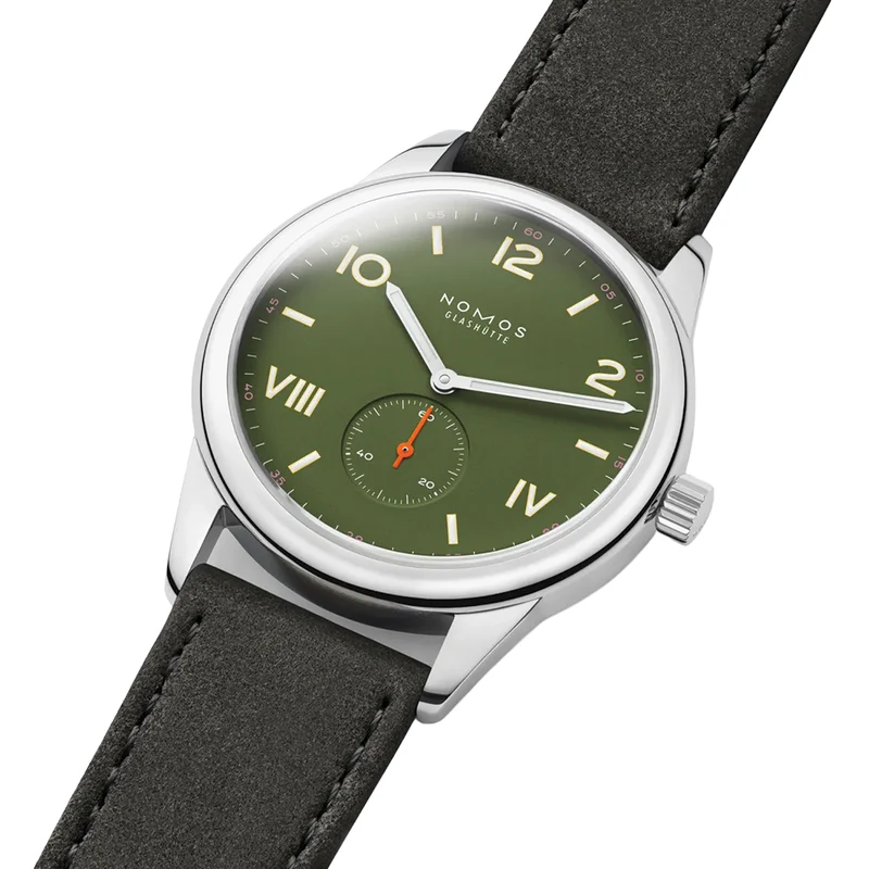 Club Campus Glass Back 38.5mm - Olive on Leather Strap