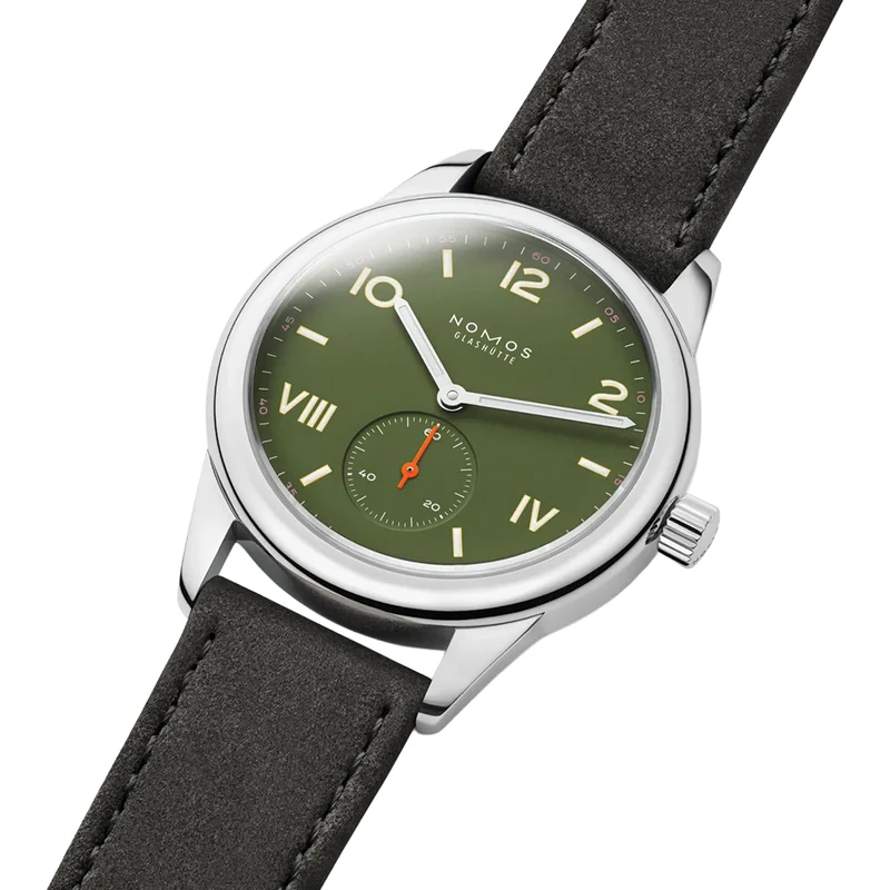 Club Campus Steel Back 36mm - Olive on Leather Strap