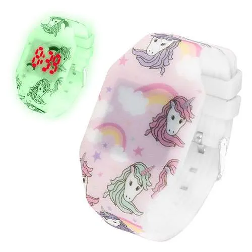 Kinder Armbanduhr Silikon Einhorn Digital LED Uhr Fluoreszierend