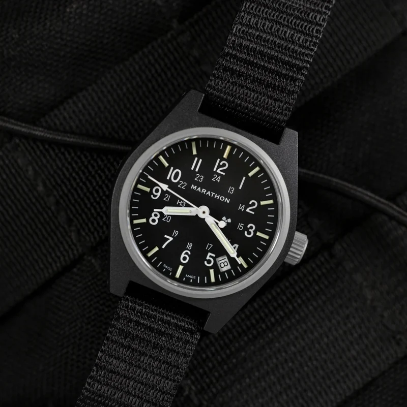 GPQ-D Standard-Issue Tritium Field Quartz Type II 34mm - Black on Fabric Strap